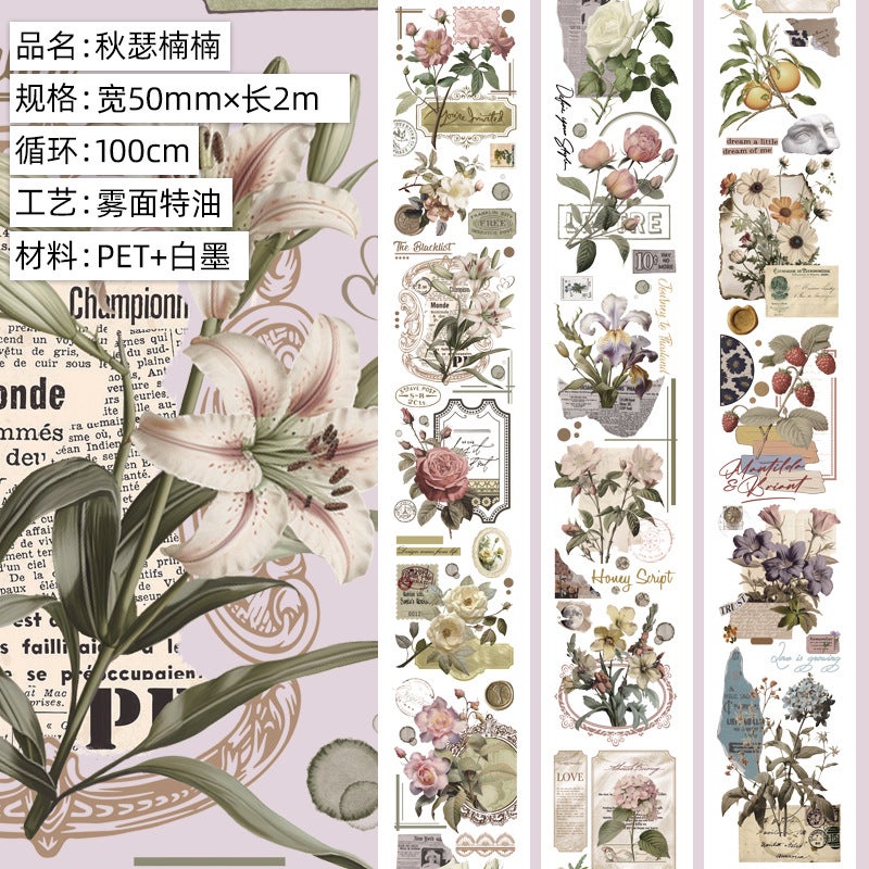 Generic Vintage Style Luxe Floral Washi Tape Qiusennan. Matte PET. Special oil 2m 