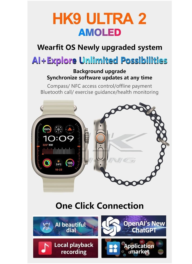 HK - HK9 ULTRA 2 Series 9 Wearfit Pro - 49mm Super Amoled Display Open AI ChatGPT Wireless Charger - Golden Case - Multicolor Straps - Image 1