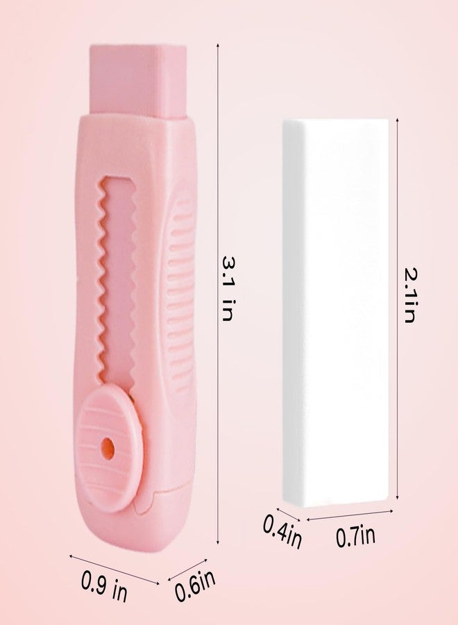 IVICOO Pink and White Erasers for Pencils - Refillable Push-Pull Eraser Set with 4 Extra Refills - Image 2