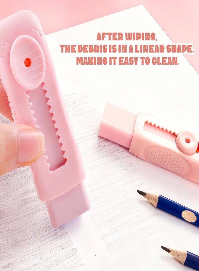 IVICOO Pink and White Erasers for Pencils - Refillable Push-Pull Eraser Set with 4 Extra Refills - Image 5