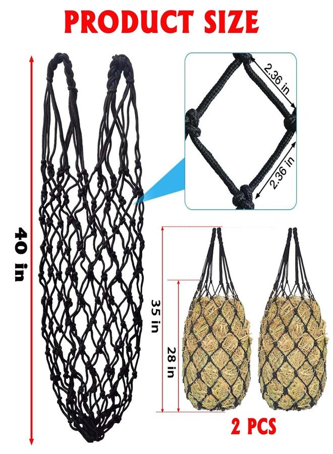 MEILLYOCEAN Slow Feed Hay Net for Horses,2 Pack Hanging Feeder for Horses Sheep Goats, Black Nylon Mesh Bag, 40 Inch Length, 2.36 Inch Holes, Cross Weave Design, - Image 2