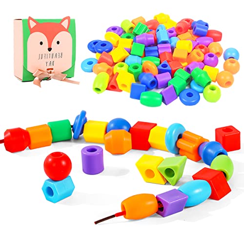 KUTOI Plastic Lacing Beads for Kids with Fun Shapes Long String and Brilliant Colors Educational Occupational Therapy ToysFine Motor ToysMontessori Toy for 3 Year Old and Above70 pcs - Image 1