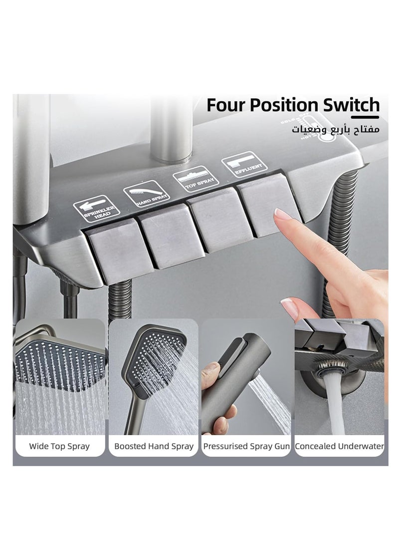 Generic - Shower System, 4 Ways Piano Keys Shower Faucet Set, with 12" Rainfall Shower Head, 3 Function Handheld Shower, Tub Spout, Bidet Sprayer, Adjustable Water Outlet Modes and Hot & Cold Water, Gray - Image 1