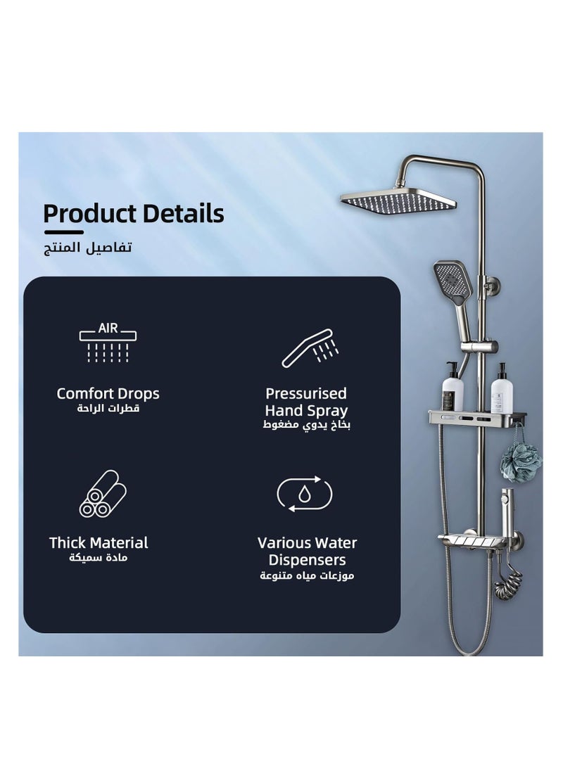 Generic - Shower System, 4 Ways Piano Keys Shower Faucet Set, with 12" Rainfall Shower Head, 3 Function Handheld Shower, Tub Spout, Bidet Sprayer, Adjustable Water Outlet Modes and Hot & Cold Water, Gray - Image 1