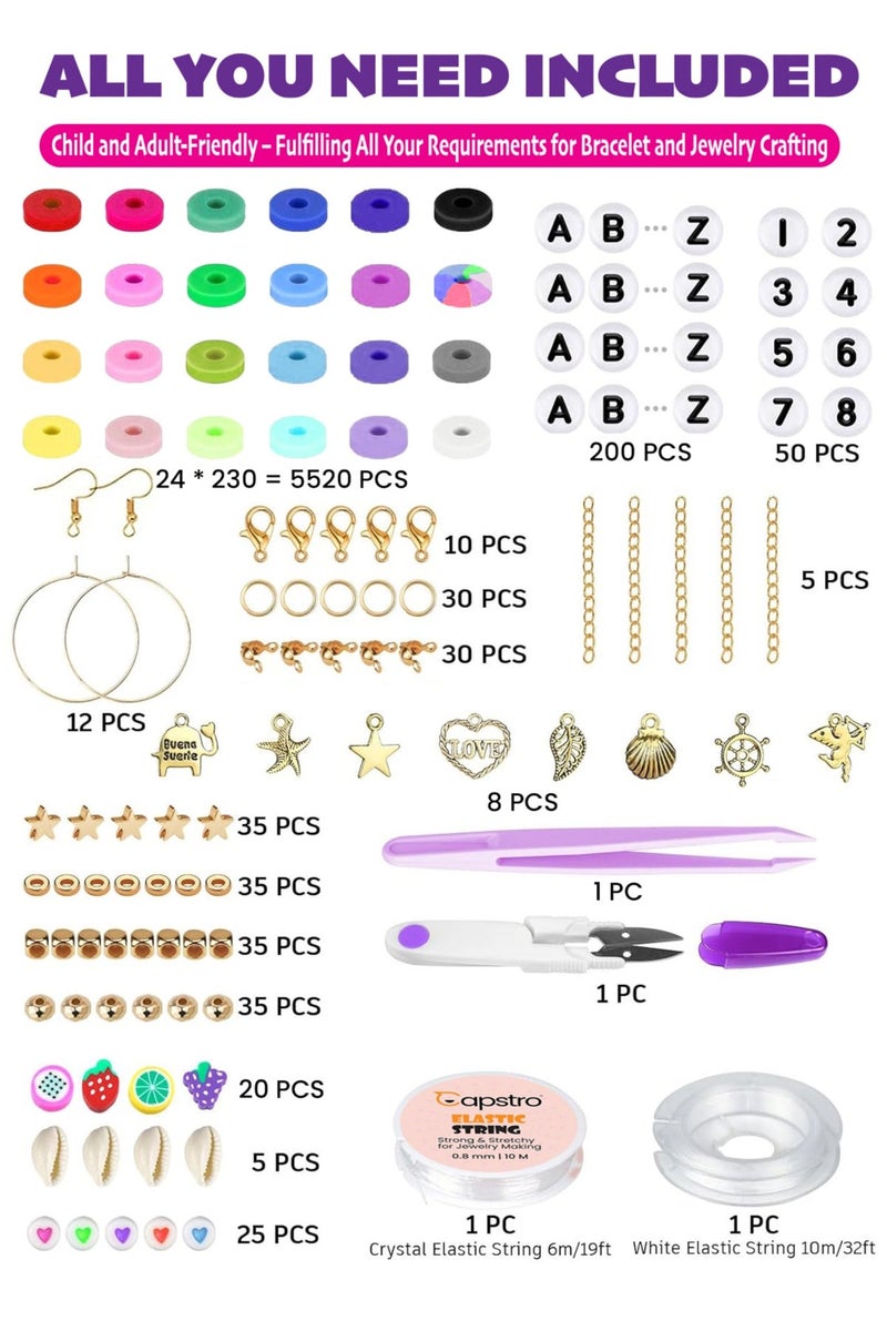 Capstro 6000+ Clay Beads for Bracelet Making Kit - DIY Jewelry Set with Pendant Charms, Elastic Strings - Image 3