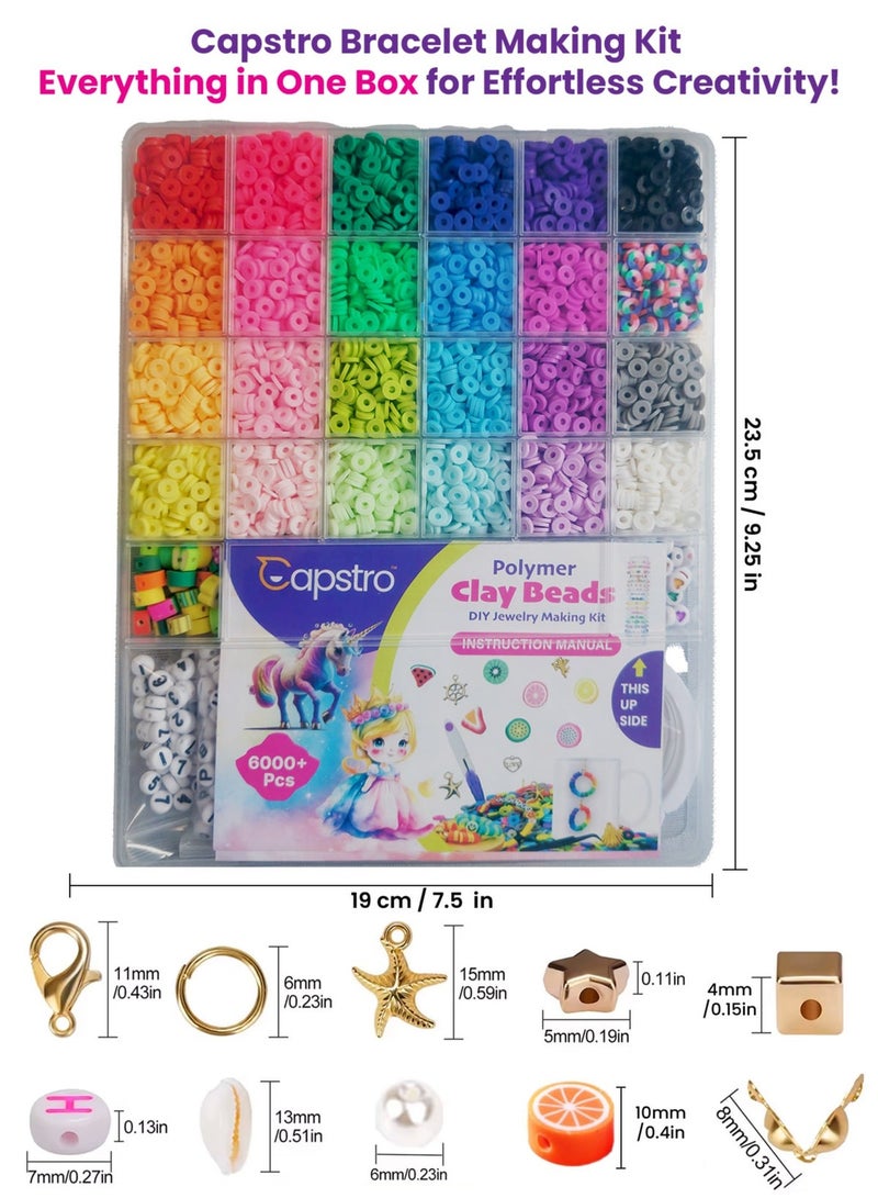 Capstro 6000+ Clay Beads for Bracelet Making Kit - DIY Jewelry Set with Pendant Charms, Elastic Strings - Image 2