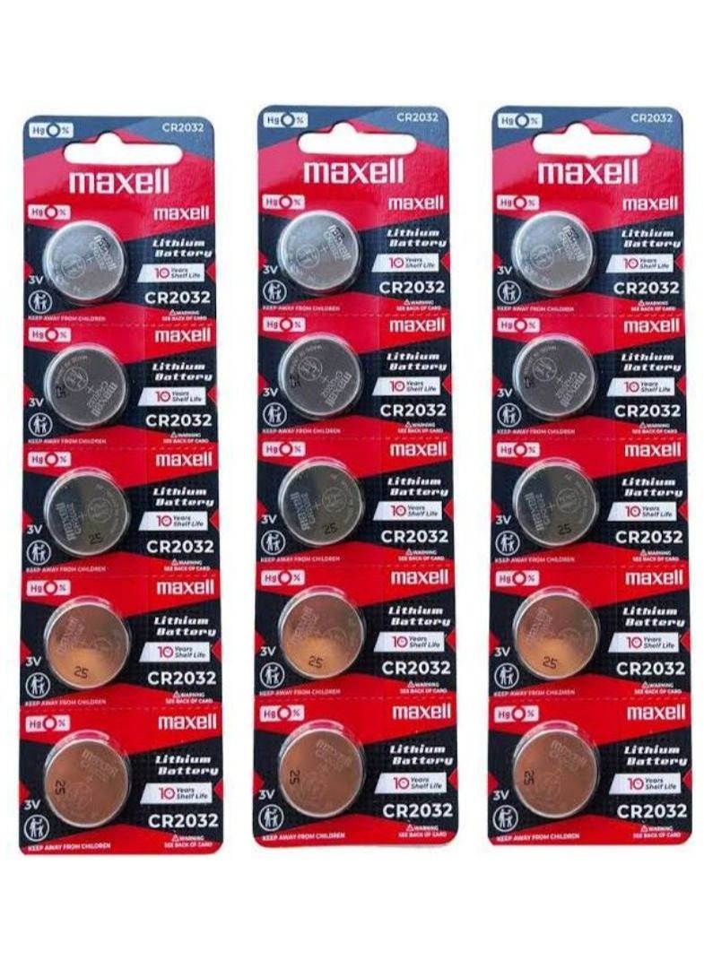 Maxell 15-Pieces Maxell CR2032 Lithium 3V Japan Batteries