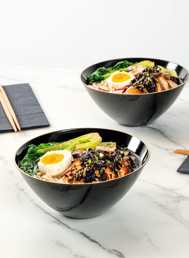 Restaurantware Moderna 16 Ounce Plastic Bowls 20 Durable Disposable Salad Bowls - Gold-Rimmed Heavy-Duty Black Plastic Fancy Bowls For Warm And Cold Foods Ideal For Restaurants - Image 3