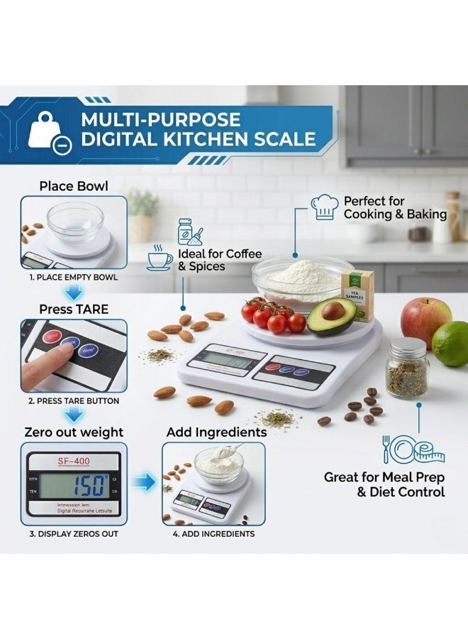 Digital Kitchen Food Scale 10kg – High Precision Electronic Cooking Scale with LCD Display, Tare Function & Large Weighing Platform for Baking, Cooking, Diet Portion Control & Food Measurement - Image 4