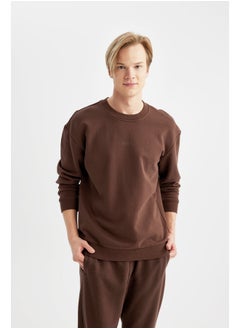Man Boxy Fit Crew Neck Long Sleeve Knitted Sweat Shirt