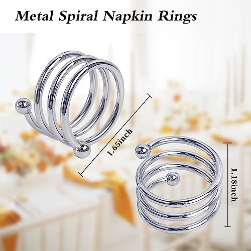 ANJUU Metal Spiral Napkin Rings Round Serviette Holder Buckles Napkin Rings for Dinner, Holiday Parties, Family Gatherings, Dinner Party, Table Decorations, Set of 6 (Silver) - Image 2
