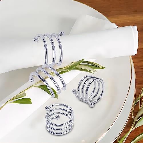 ANJUU Metal Spiral Napkin Rings Round Serviette Holder Buckles Napkin Rings for Dinner, Holiday Parties, Family Gatherings, Dinner Party, Table Decorations, Set of 6 (Silver) - Image 4