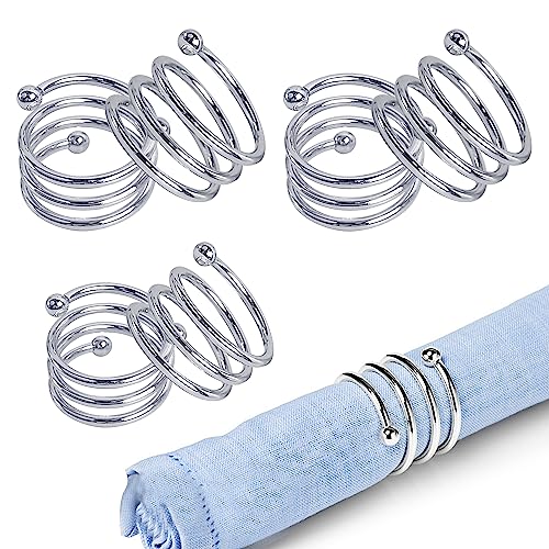 ANJUU Metal Spiral Napkin Rings Round Serviette Holder Buckles Napkin Rings for Dinner, Holiday Parties, Family Gatherings, Dinner Party, Table Decorations, Set of 6 (Silver) - Image 1