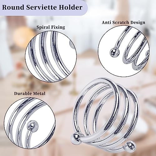 ANJUU Metal Spiral Napkin Rings Round Serviette Holder Buckles Napkin Rings for Dinner, Holiday Parties, Family Gatherings, Dinner Party, Table Decorations, Set of 6 (Silver) - Image 3