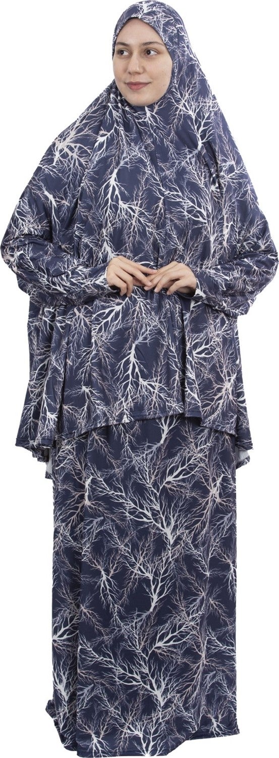 Altobeh Practical One Piece Patterned Sleeves Removable Hijab Lycra Hijab Prayer Dress 990-0307  - Image 2