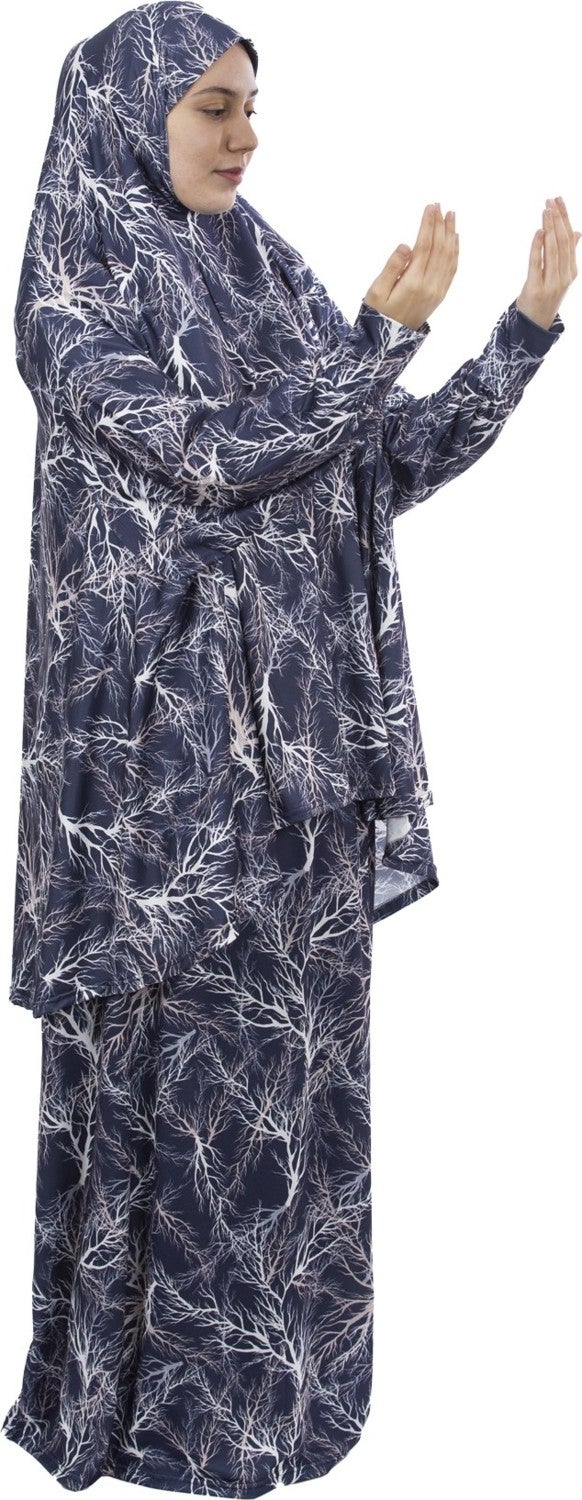 Altobeh Practical One Piece Patterned Sleeves Removable Hijab Lycra Hijab Prayer Dress 990-0307  - Image 1