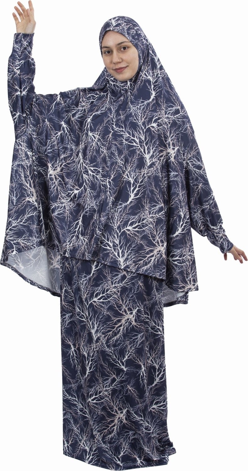Altobeh Practical One Piece Patterned Sleeves Removable Hijab Lycra Hijab Prayer Dress 990-0307  - Image 3