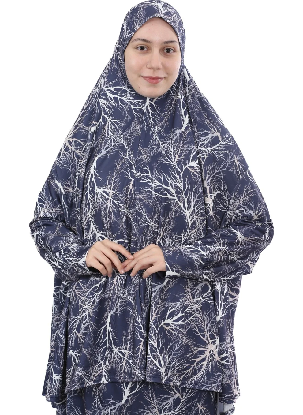 Altobeh Practical One Piece Patterned Sleeves Removable Hijab Lycra Hijab Prayer Dress 990-0307
