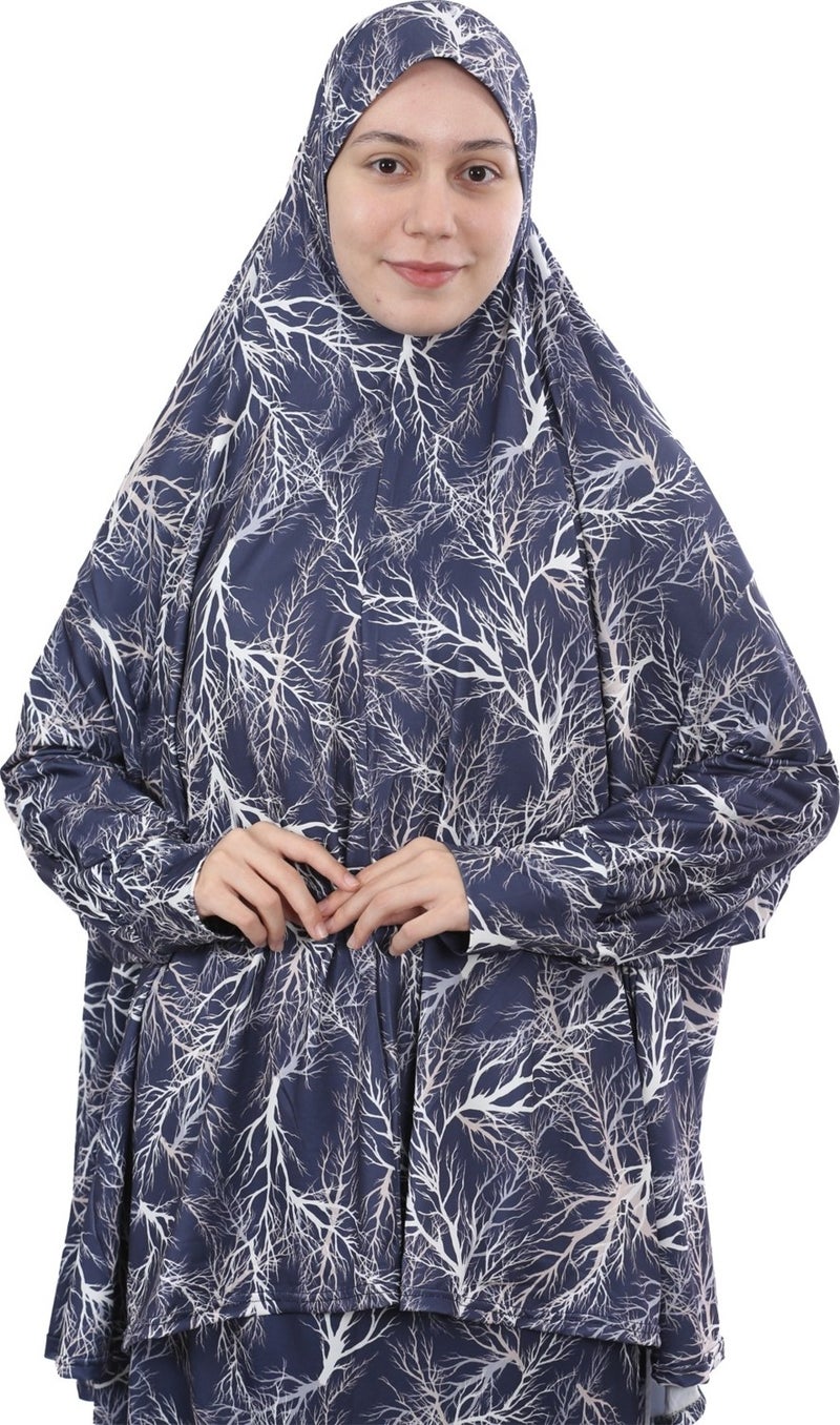 Altobeh Practical One Piece Patterned Sleeves Removable Hijab Lycra Hijab Prayer Dress 990-0307  - Image 4