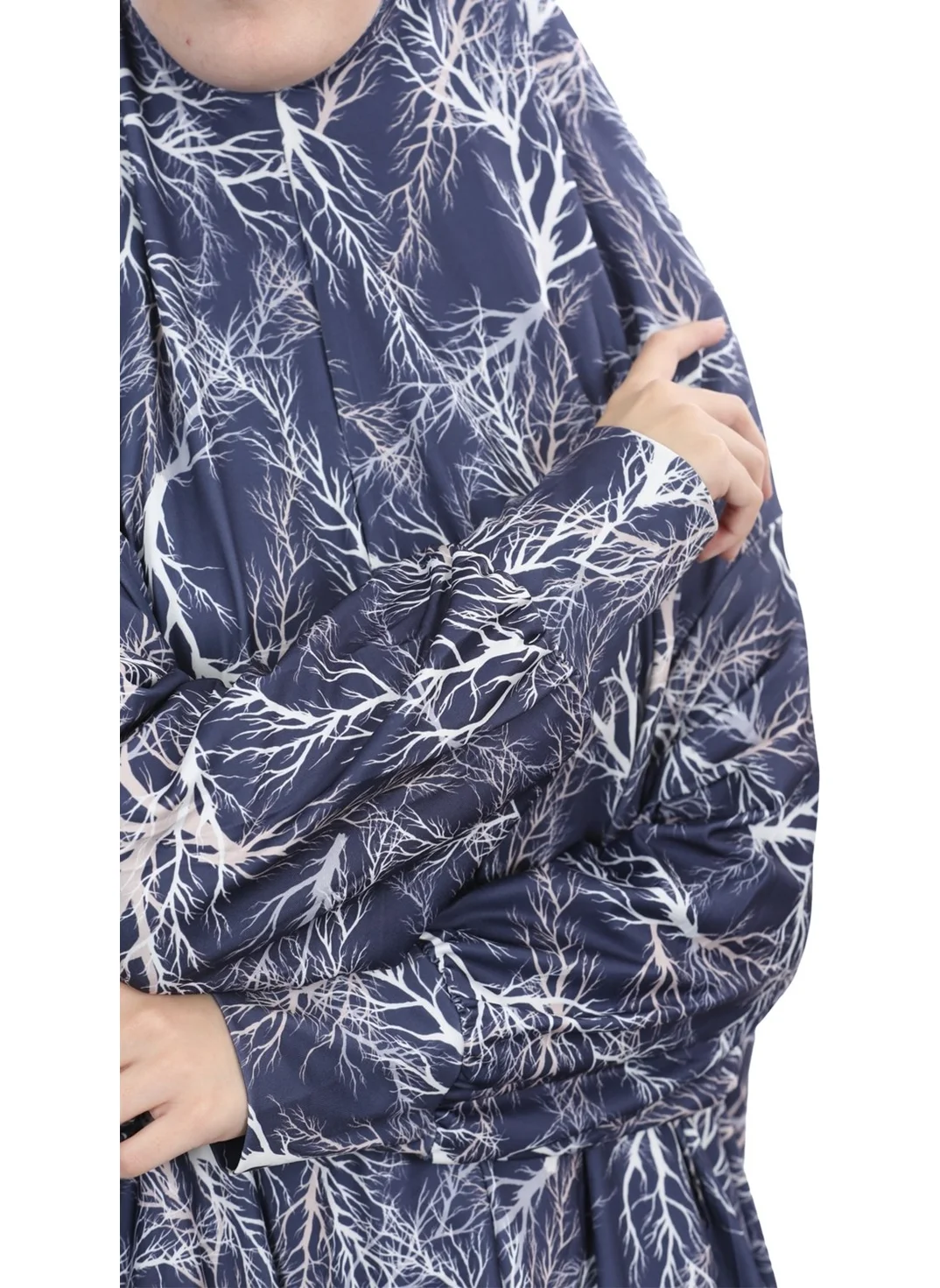 Altobeh Practical One Piece Patterned Sleeves Removable Hijab Lycra Hijab Prayer Dress 990-0307