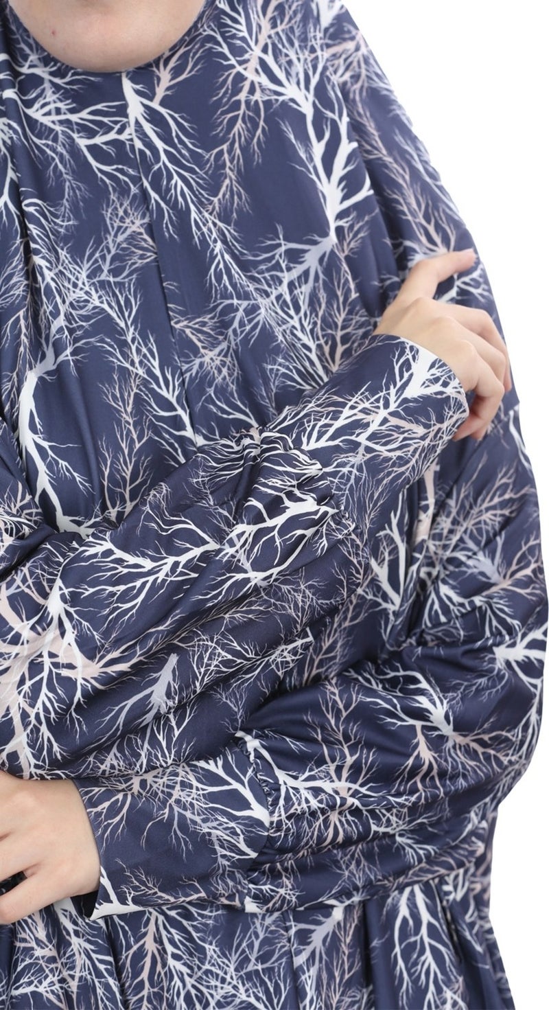 Altobeh Practical One Piece Patterned Sleeves Removable Hijab Lycra Hijab Prayer Dress 990-0307  - Image 5