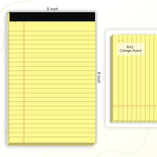 AILZFEI 6pcs Small Note Pad 5x8 College Ruled Legal Pads Paper Notepads 6 Pack Study Back Writing Pads 5 x 8 Legal Pads Perforated Narrow Ruled Pads of Paper Yellow - Image 2