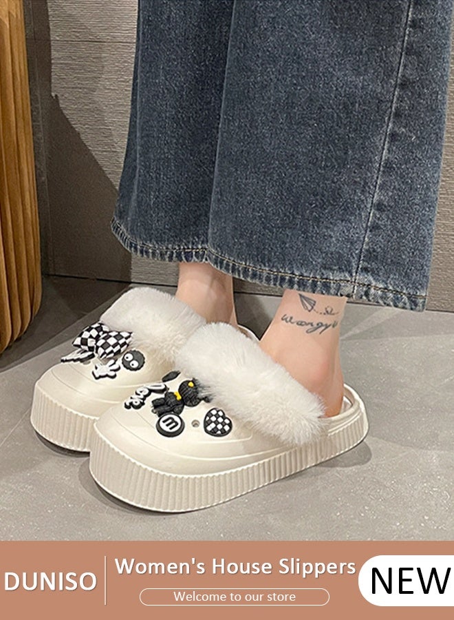 DUNISO نعال منزلية نسائية من القطن قابلة للغسل، أحذية دافئة عصرية بنعل سميك، نعال منزلية مريحة وناعمة، أحذية منزلية خفيفة الوزن غير قابلة للانزلاق للراحة في الأماكن المغلقة والمفتوحة - Image 1