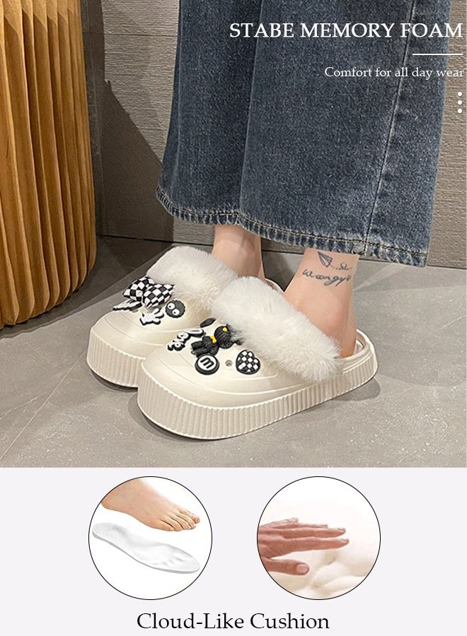 DUNISO نعال منزلية نسائية من القطن قابلة للغسل، أحذية دافئة عصرية بنعل سميك، نعال منزلية مريحة وناعمة، أحذية منزلية خفيفة الوزن غير قابلة للانزلاق للراحة في الأماكن المغلقة والمفتوحة - Image 4
