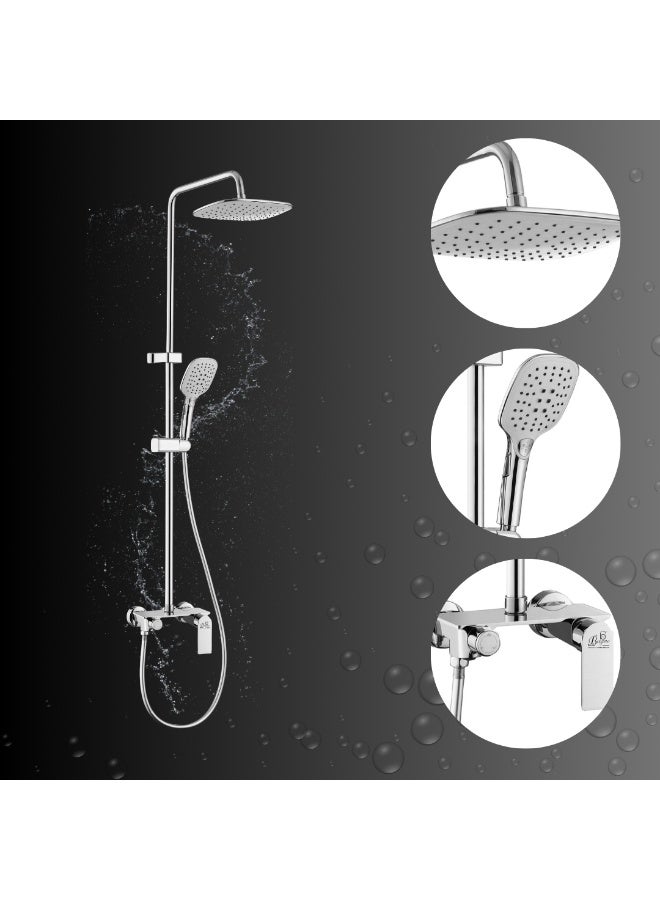 B BAGNO Shower System 3403-2CR, Wall-Mounted Rain Shower Set with Handheld Spray, Chrome Finish, Luxury Bathroom Faucet Mixer - Image 2