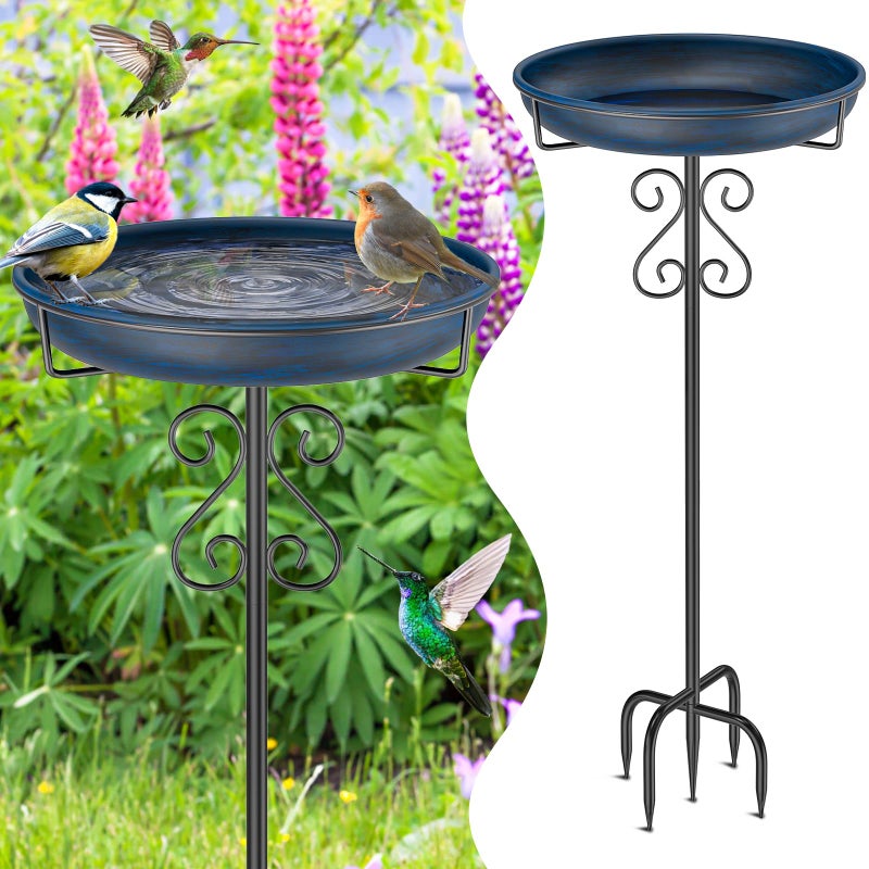 TUSPEU Metal Bird Bath for OutsideBird Baths Feeder Bowl with 5 Prongs Base StakeFreestanding BirdBaths for Outdoors Garden Patio Yard Lawn Decor Vintage Blue - Image 2