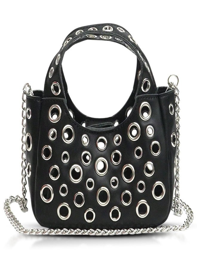 QTKJ HandBag for Women, Leather Crossbody Bag, Shoulder Purse with Circle Cut-Out Design(Black) - Image 1