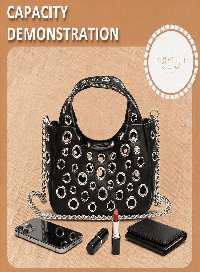 QTKJ HandBag for Women, Leather Crossbody Bag, Shoulder Purse with Circle Cut-Out Design(Black) - Image 5