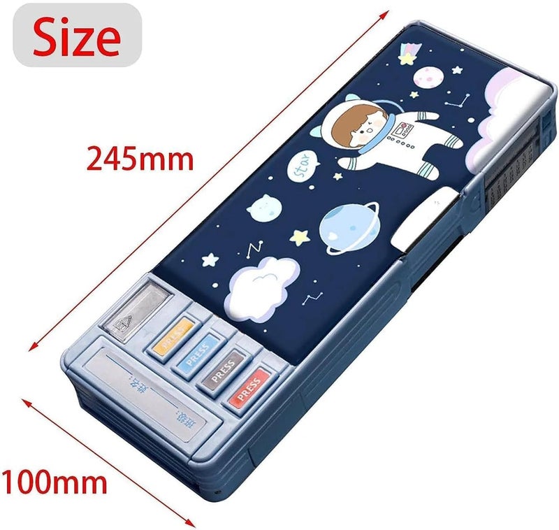 Zollyss Plastic Multifunctional Cute School Pencil Box for Girls, Space Compass Box for Boys, Aesthetic Stationary Items, Magnetic Pencil Box (Random Color) (Space), Blue - Image 5