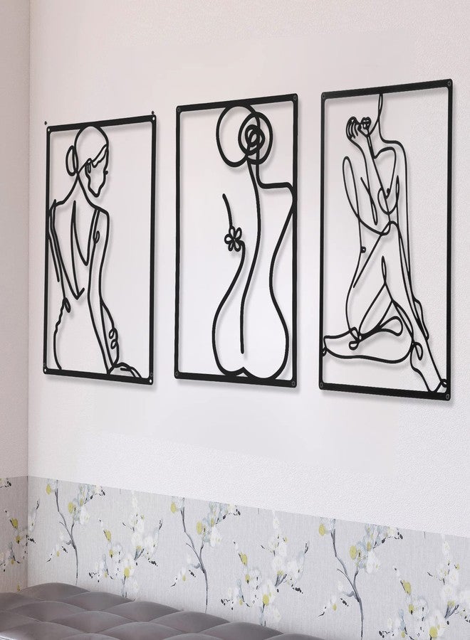 تشينغو مجموعة تشنغو الفنية الجدارية المعدنية البسيطة والمجردة، ثلاث قطع، تصور امرأة، رسم خطي، ديكور جداري بخط واحد، مناسبة للتعليق المنزلي، المطبخ، الحمام، غرفة المعيشة - Image 1