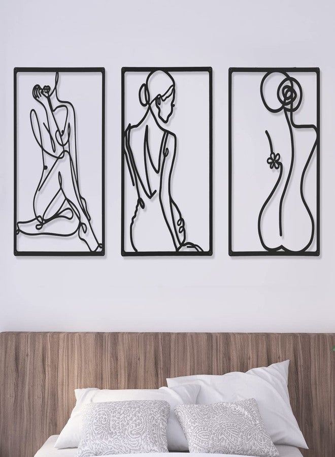 تشينغو مجموعة تشنغو الفنية الجدارية المعدنية البسيطة والمجردة، ثلاث قطع، تصور امرأة، رسم خطي، ديكور جداري بخط واحد، مناسبة للتعليق المنزلي، المطبخ، الحمام، غرفة المعيشة - Image 2