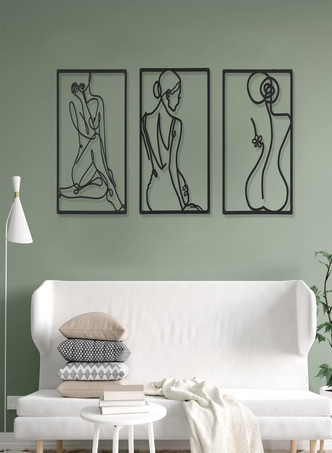 تشينغو مجموعة تشنغو الفنية الجدارية المعدنية البسيطة والمجردة، ثلاث قطع، تصور امرأة، رسم خطي، ديكور جداري بخط واحد، مناسبة للتعليق المنزلي، المطبخ، الحمام، غرفة المعيشة - Image 3
