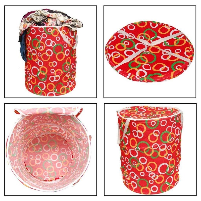 Kuber Industries Big Round Cloth Foldable Laundry Basket Bag, Volume:-40L,Multi Color - Image 2