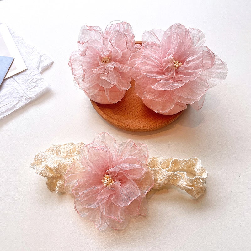 Generic Cute Newborn Socks and Headband Set Cartoon Korean Style Baby Accessories Pink chiffon flowers 