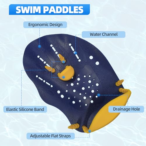 UCEDER Swim Paddles Hand ,Swim Training Hand Paddles with Adjustable Elastic Straps for Lap Swimming,Improve Speed, Form & Strength for Beginners & Skilled Swimmers - Image 3