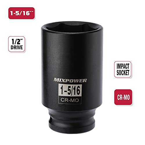 MIXPOWER 1/2" Drive Deep Impact Socket, CR-MO, 1-5/16", 6 Point, Axle Nut Impact Grade Socket for Easy Removal - Image 2