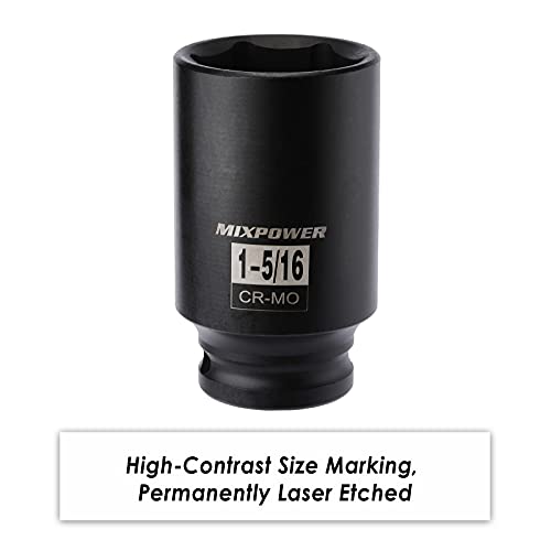 MIXPOWER 1/2" Drive Deep Impact Socket, CR-MO, 1-5/16", 6 Point, Axle Nut Impact Grade Socket for Easy Removal - Image 5