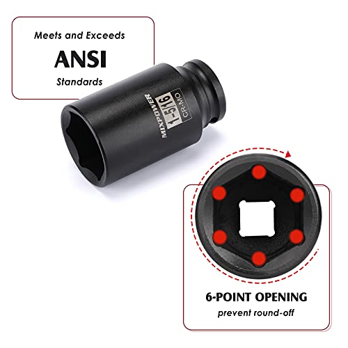 MIXPOWER 1/2" Drive Deep Impact Socket, CR-MO, 1-5/16", 6 Point, Axle Nut Impact Grade Socket for Easy Removal - Image 3