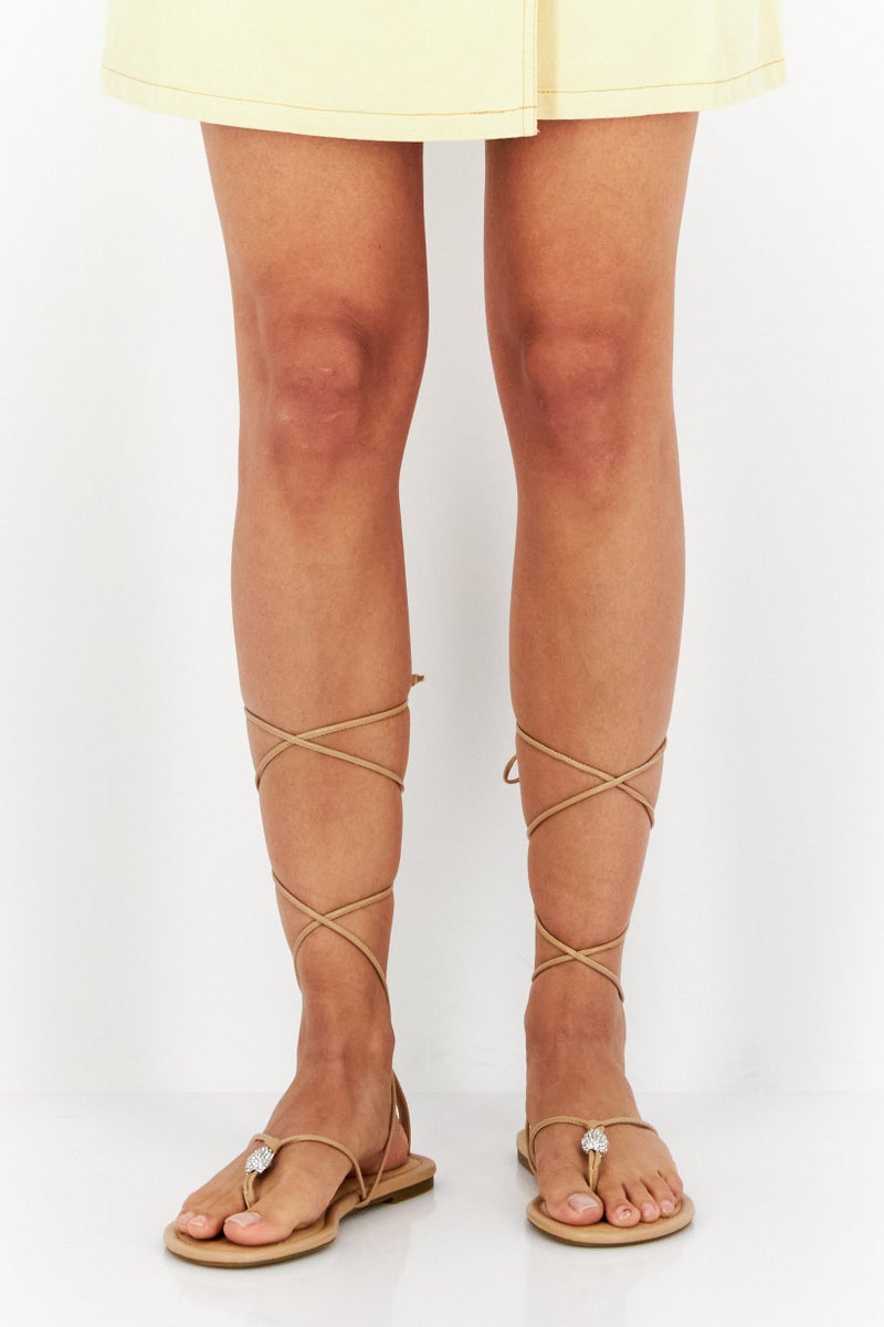 INC Women Toggle Closure  Open Toe Flats, Beige - Image 1