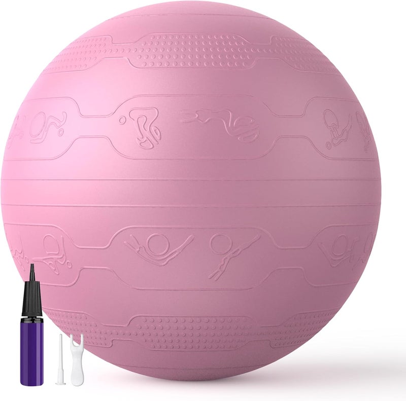 Cyber Exercise Ball Anti-Burst Yoga Ball Chair with Quick Pump Slip Resistant Gym Ball Supports 500KG Balance Ball for Pilates Yoga Birthing Pregnancy Stability Gym Workout Training, 65cm -Pink with poses - Image 1