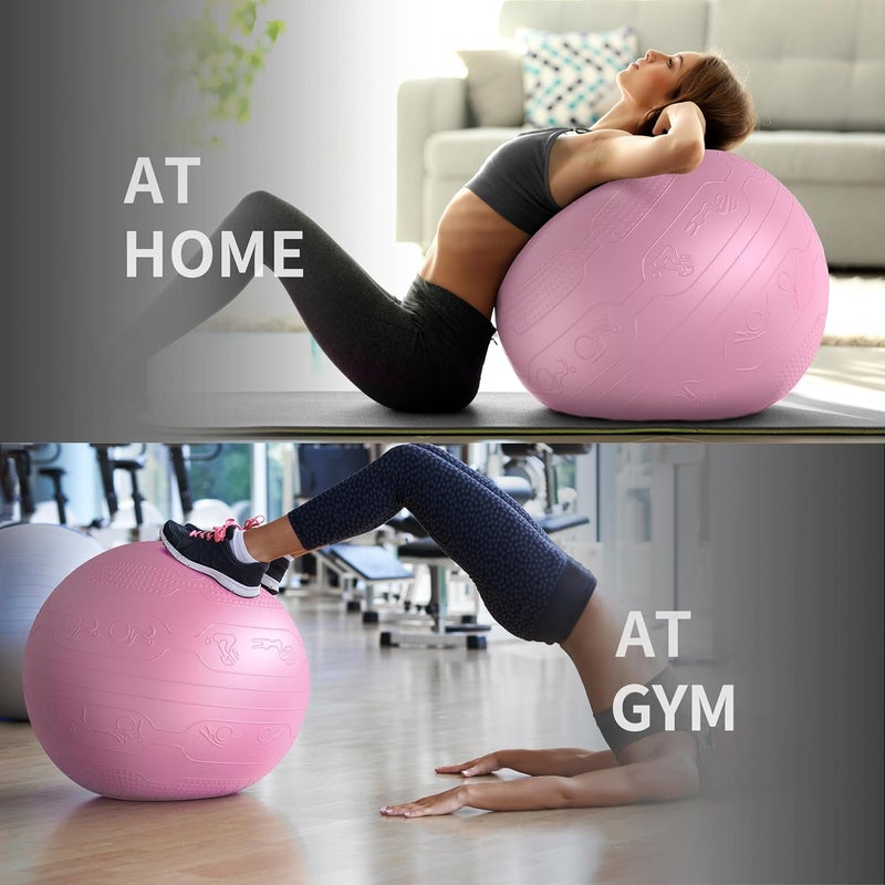 Cyber Exercise Ball Anti-Burst Yoga Ball Chair with Quick Pump Slip Resistant Gym Ball Supports 500KG Balance Ball for Pilates Yoga Birthing Pregnancy Stability Gym Workout Training, 65cm -Pink with poses - Image 4