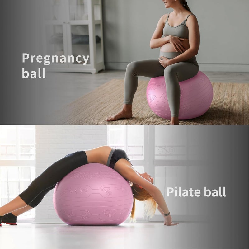 Cyber Exercise Ball Anti-Burst Yoga Ball Chair with Quick Pump Slip Resistant Gym Ball Supports 500KG Balance Ball for Pilates Yoga Birthing Pregnancy Stability Gym Workout Training, 65cm -Pink with poses - Image 5