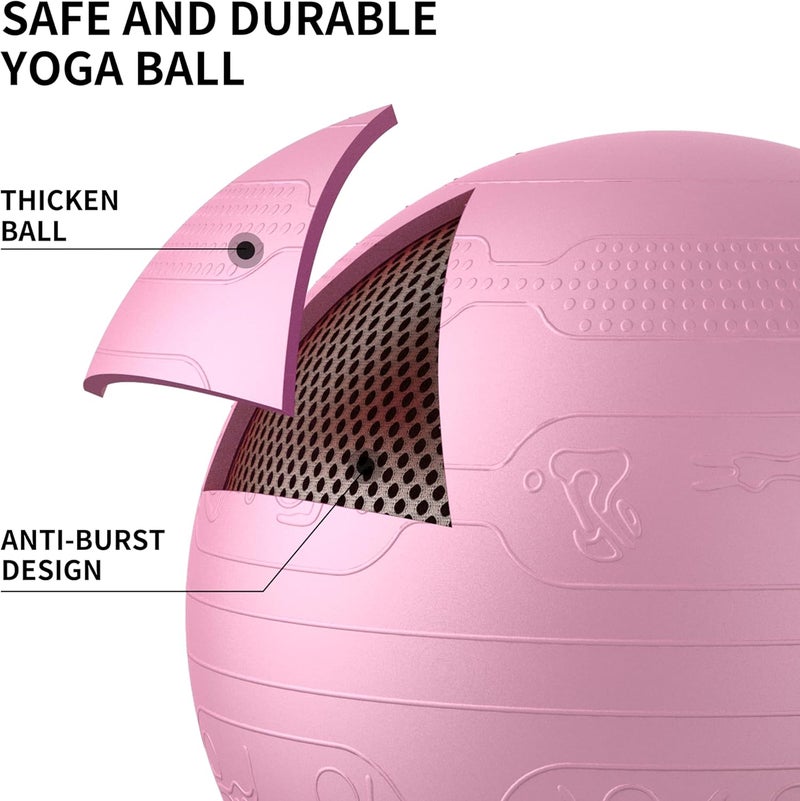 Cyber Exercise Ball Anti-Burst Yoga Ball Chair with Quick Pump Slip Resistant Gym Ball Supports 500KG Balance Ball for Pilates Yoga Birthing Pregnancy Stability Gym Workout Training, 65cm -Pink with poses - Image 3