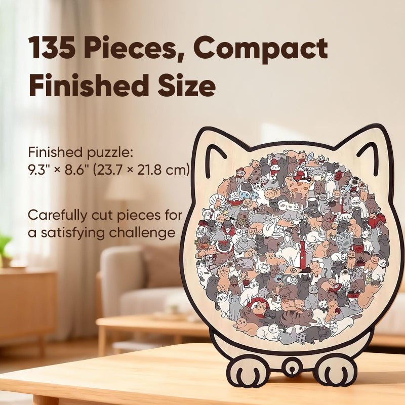 GROHESE 135-Piece Morandi-Colored Cat Shaped Wooden Jigsaw Puzzle  Wooden Cat Puzzles For Adults  Cute Animal Lovers Decorative With Adorable Cats Outlines Framed  Home Decor & Gift (Morandi) (#2) - Image 4