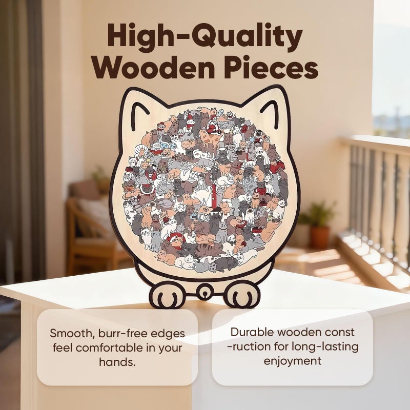 GROHESE 135-Piece Morandi-Colored Cat Shaped Wooden Jigsaw Puzzle  Wooden Cat Puzzles For Adults  Cute Animal Lovers Decorative With Adorable Cats Outlines Framed  Home Decor & Gift (Morandi) (#2) - Image 2
