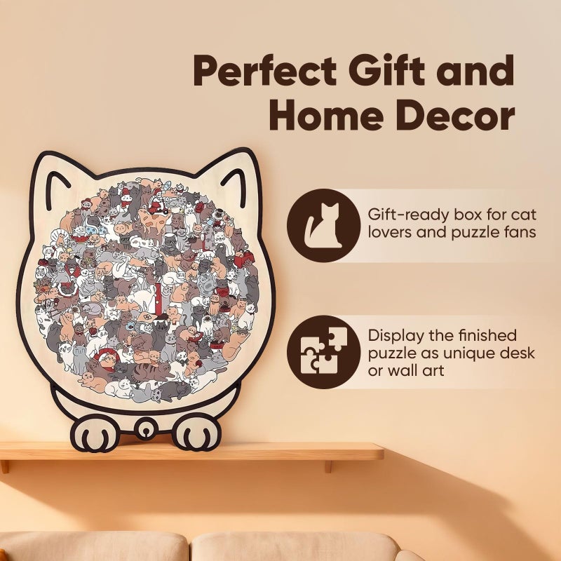 GROHESE 135-Piece Morandi-Colored Cat Shaped Wooden Jigsaw Puzzle  Wooden Cat Puzzles For Adults  Cute Animal Lovers Decorative With Adorable Cats Outlines Framed  Home Decor & Gift (Morandi) (#2) - Image 3
